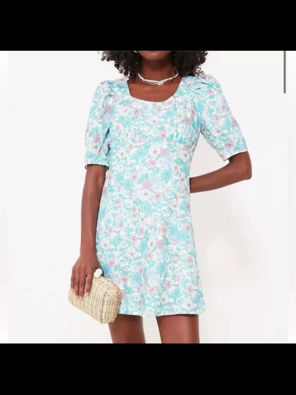 Hyacinth House Anthropologie Floral Mini Dress XL Puff Sleeve Square Neck
